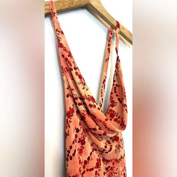 NWT Urban Outfitters‎ Marie Cowl Neck Dress Size Medium Pink Red Rose Romantic - Picture 4 of 9